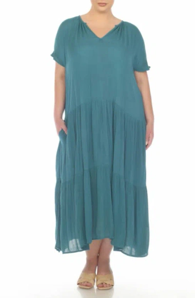Boho Me Short Sleeve Tiered Maxi Dress In Teal Hydro