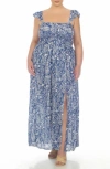 Boho Me Smocked Flutter Sleeve Maxi Dress In Blue Paisley