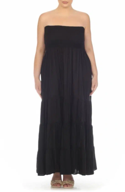 Boho Me Strapless Tiered Maxi Dress In Solid Black