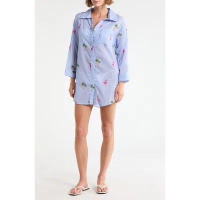 Boho Me Stripe Cotton Cover-up Shirt In Blue