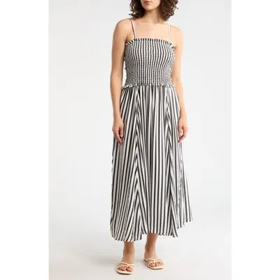 Boho Me Stripe Smocked Cover-up Midi Dress In Black