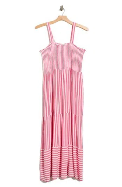 Boho Me Stripe Tiered Cover-up Maxi Dress In Pink