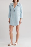 Boho Me Three Quarter Sleeve Cotton Gauze Button-up Shirt In Blue