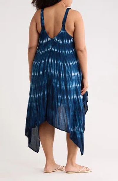 Boho Me Tie Dye Print Handkerchief Hem Maxi Dress In Blue