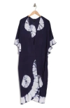 Boho Me Tie Dye Long Kimono In Navy
