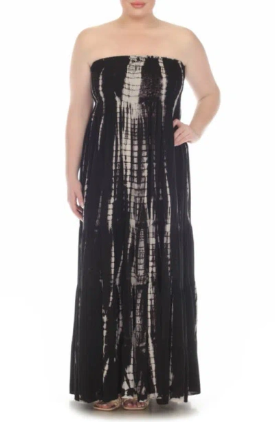 Boho Me Tie Dye Strapless Maxi Dress In Black Skin