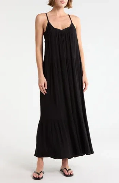 Boho Me Tiered Gauze Cover-up Midi Dress In Black