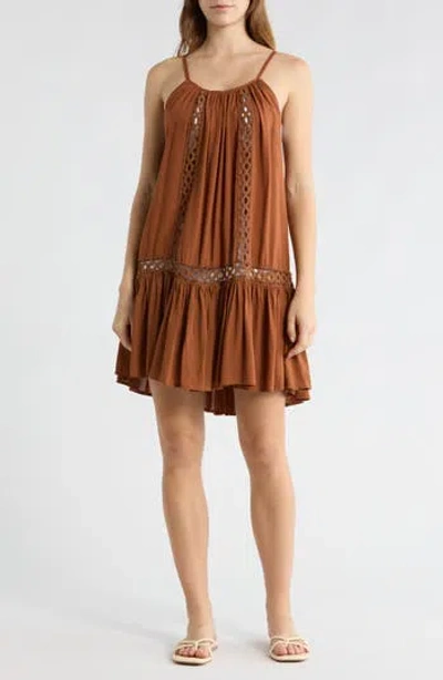 Boho Me Tonal Lace Scoop Neck Dress In Brown