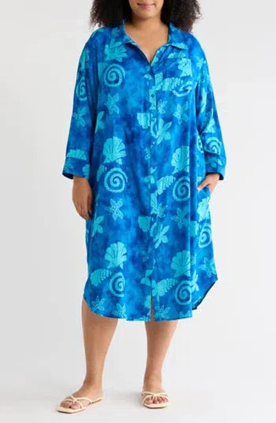 Boho Me Tropical Long Sleeve Shirtdress In Animal Print