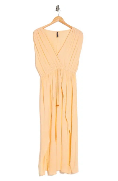 Boho Me V-neck Front Tie Cover-up Maxi Dress In Metallic