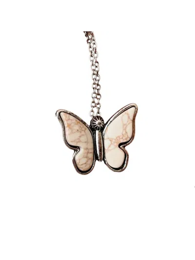 Boho Ranch Butterfly Stone Pendant Choker Necklace In Silver/white In Gold