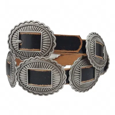 Boho Ranch Distressed Leather Concho Belt In Black