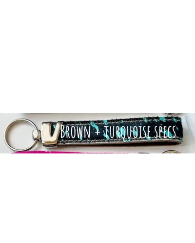 Boho Ranch Hair-on Cowhide Wristlet Keychain In Brown & Turquoise In Black