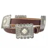 Boho Ranch Women's Distressed Leather Concho With Stone Belt In White