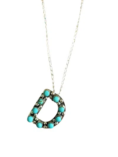 Boho Sol Women's Kingman Initial Necklaces In Turquoise In Blue