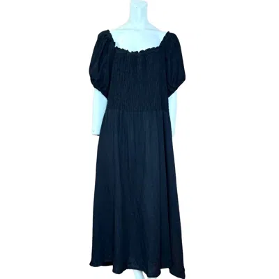 Bohome Short Sleeve Dress In Black In Blue