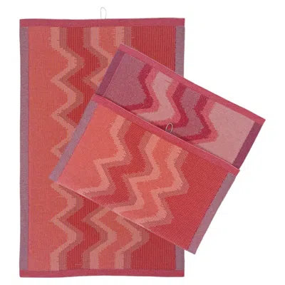 Pre-owned Boi Zig Zag Kitchen Towel In Red (set Of 2)