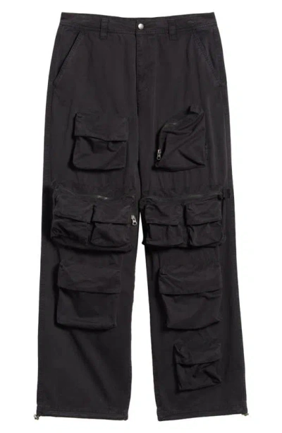 Boiler Room Wide Leg Cargo Pants In Washed Black