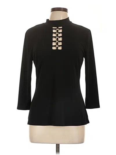 Pre-owned Bold Elements 3/4 Sleeve Top Black Keyhole Neckline Tops