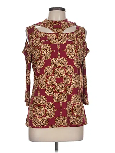Pre-owned Bold Elements 3/4 Sleeve Top Burgundy Cold Shoulder Neckline Tops