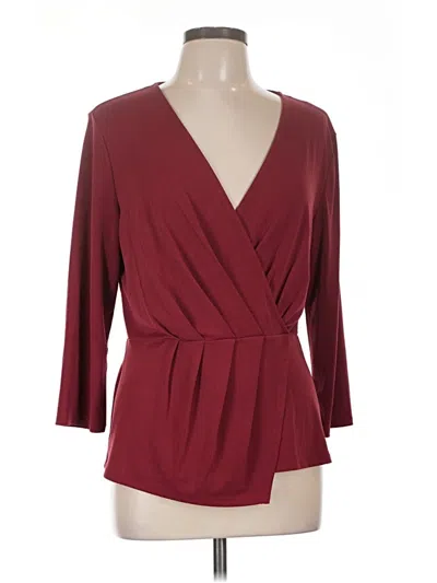 Pre-owned Bold Elements 3/4 Sleeve Top Burgundy Plunge Neckline Tops