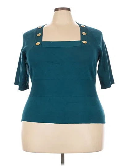 Bold Elements 3/4 Sleeve Top Teal Square Neckline Tops