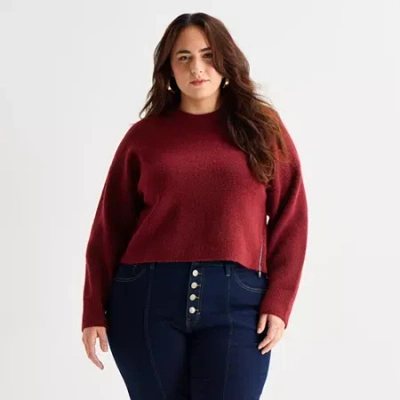 Bold Elements Plus Womens Crew Neck Long Sleeve Pullover Sweater In Red