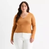 Bold Elements Plus Womens V Neck Long Sleeve Pullover Sweater In Brown