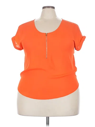 Pre-owned Bold Elements Short Sleeve Top Orange Keyhole Neckline Tops