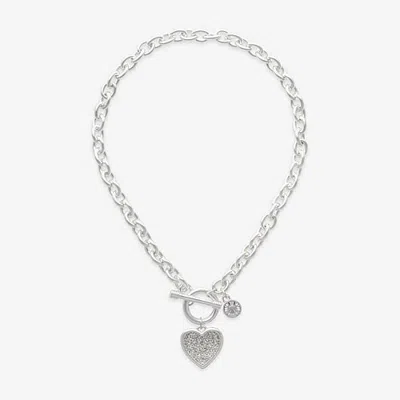 Bold Elements Silver Tone Womens Glass Heart 17 Inch Pendant Necklace In Gray