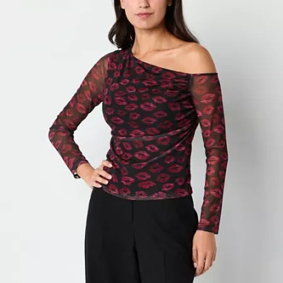 Bold Elements Womens Asymmetrical Neck Long Sleeve Blouse In Black