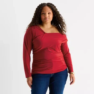 Bold Elements Womens Asymmetrical Neck Long Sleeve Blouse In Red