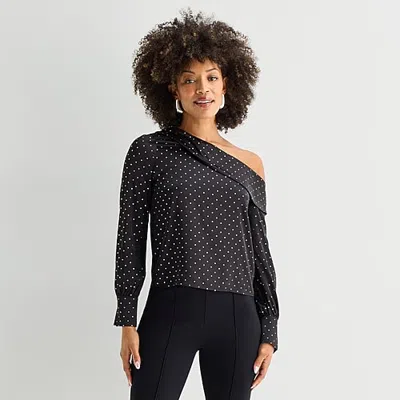 Bold Elements Womens Asymmetrical Neck Long Sleeve Satin Blouse In Black