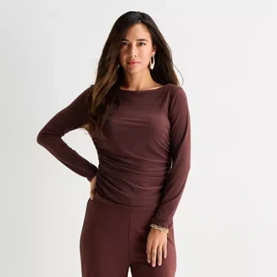 Bold Elements Womens Boat Neck Long Sleeve Blouse In Burgundy