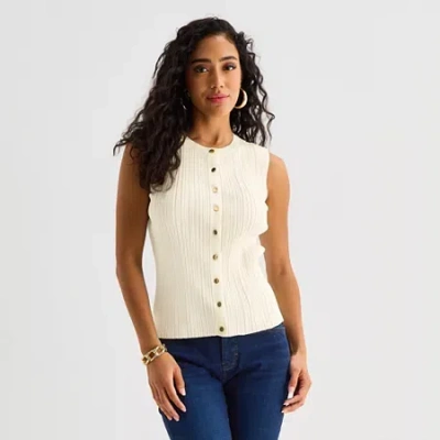 Bold Elements Womens Crew Neck Button Open Front Sweater Vest In White