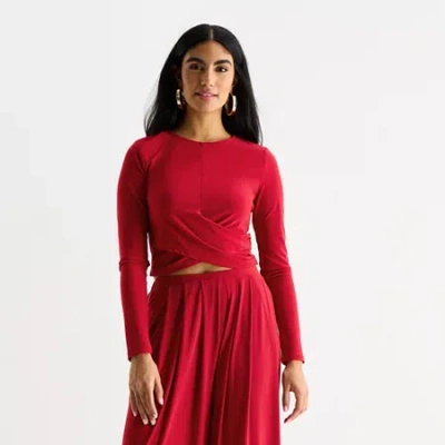 Bold Elements Womens Crew Neck Long Sleeve Blouse In Red