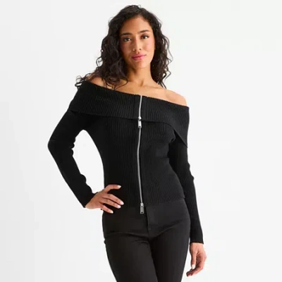 Bold Elements Womens Long Sleeve Open Front Zipper Cardigan In Black