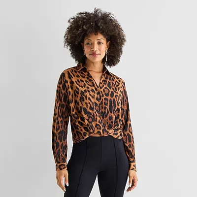 Bold Elements Womens Long Sleeve Satin Blouse In Brown