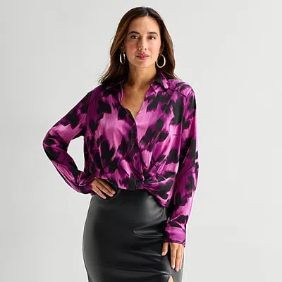 Bold Elements Womens Long Sleeve Satin Blouse In Purple