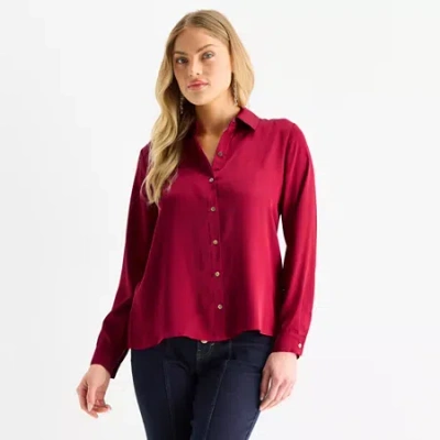Bold Elements Womens Long Sleeve Satin Blouse In Red