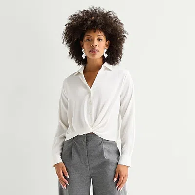 Bold Elements Womens Long Sleeve Satin Blouse In White