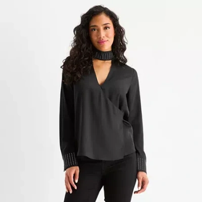 Bold Elements Womens Mock Neck Sleeveless Satin Blouse In Black