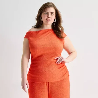 Bold Elements Womens Plus Asymmetrical Neck Short Sleeve Blouse In Orange