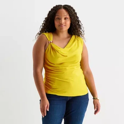 Bold Elements Womens Plus Cowl Neck Sleeveless Blouse In Yellow