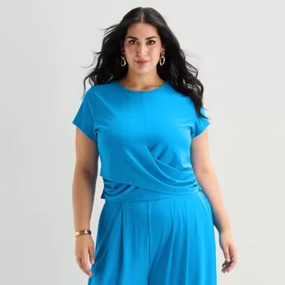 Bold Elements Womens Plus Crew Neck Short Sleeve Wrap Shirt In Blue