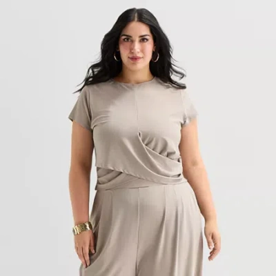 Bold Elements Womens Plus Crew Neck Short Sleeve Wrap Shirt In Gray