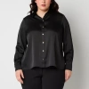 Bold Elements Womens Plus Cuffed Long Sleeve Regular Fit Button-down Shirt In Black