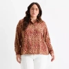 Bold Elements Womens Plus Cuffed Long Sleeve Regular Fit Button-down Shirt In Brown