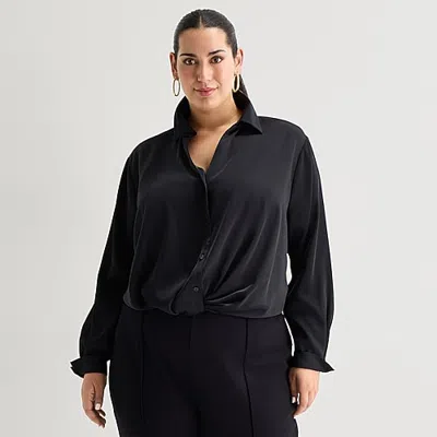 Bold Elements Womens Plus Long Sleeve Satin Blouse In Black