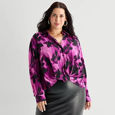 Bold Elements Womens Plus Long Sleeve Satin Blouse In Purple